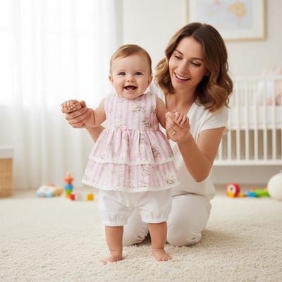 Kız Bebek Çocuk Fiyonklu Çiçekli Sıfır Kollu 2'li Takım