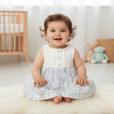 Kız Bebek Çocuk Çiçek Desenli Sıfır Kollu Elbise