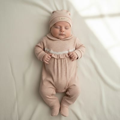 Kız Bebek Uzun Kollu Bereli Fırfırlı 2'li Tulum Takım