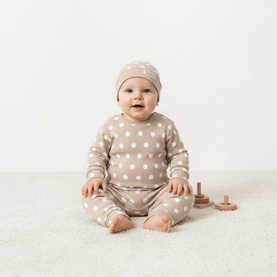 Unisex Bebek Çocuk Pamuklu Uzun Kollu Puanlı Boydan Çıtçıtlı Tulum