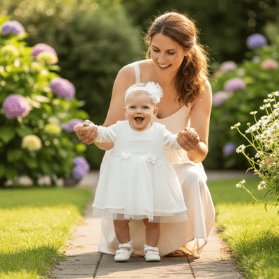 Kız Bebek Uzun Kollu Aksesuarlı Dantelli Tüllü Elbise