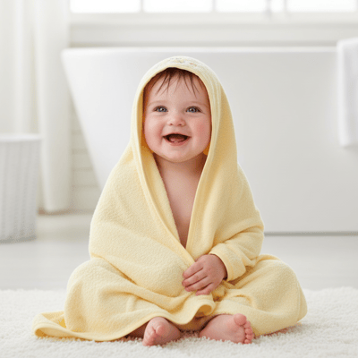 Unisex Yenidoğan Bebek Kapüşonlu Nakışlı Havlu
